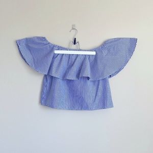 Blue and White Off the Shoulders Stripped Top